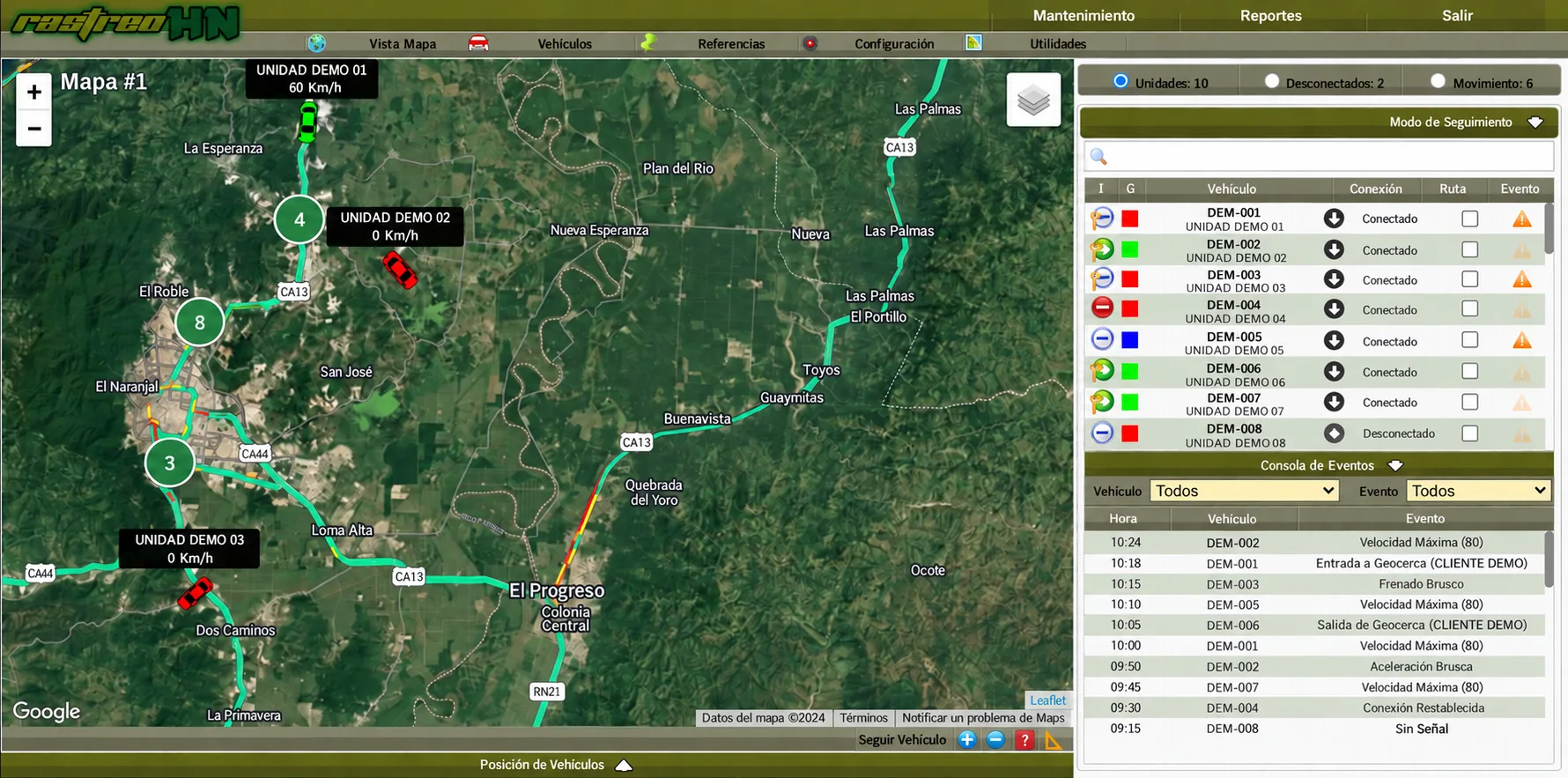 Monitoreo de rutas, unidades y eventos